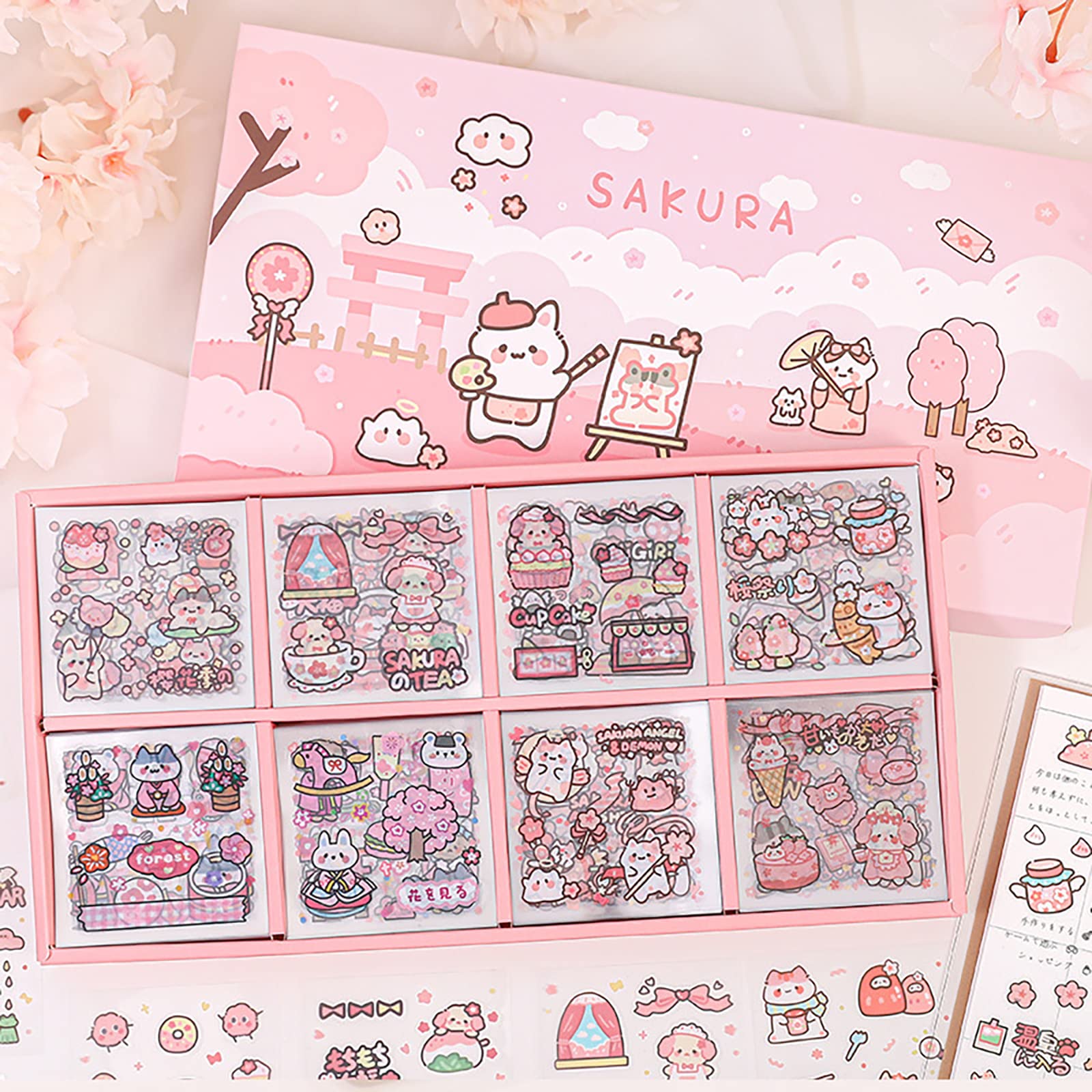 Doraking kawaii animal stickers box with 200 sheets for journaling and crafts