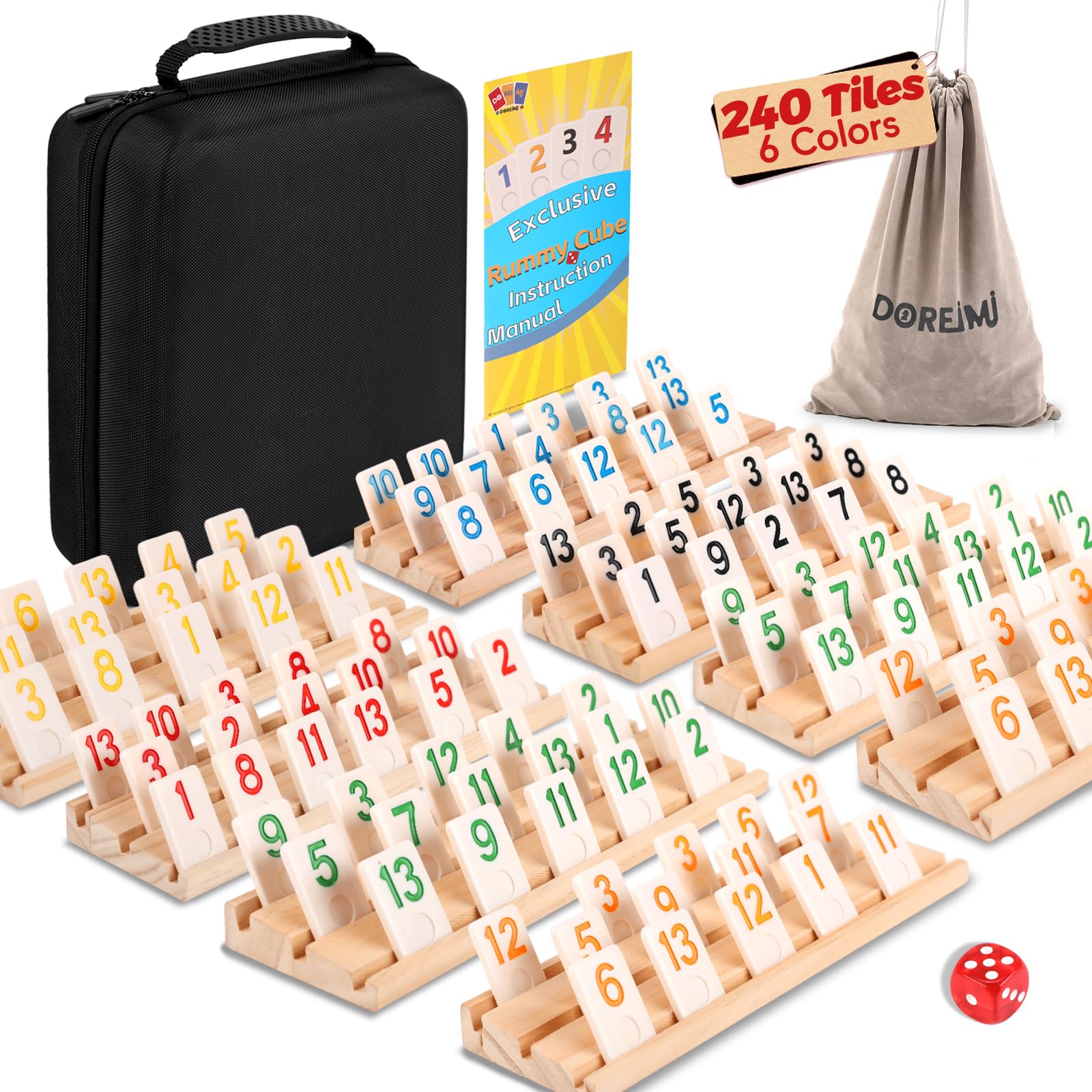 Doreimi rummy cube tiles in bold colors for smooth shuffling and durable play.