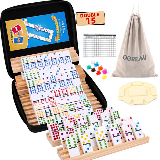Doreimi Double 15 domino tiles with vibrant dots for clear gameplay during family nights