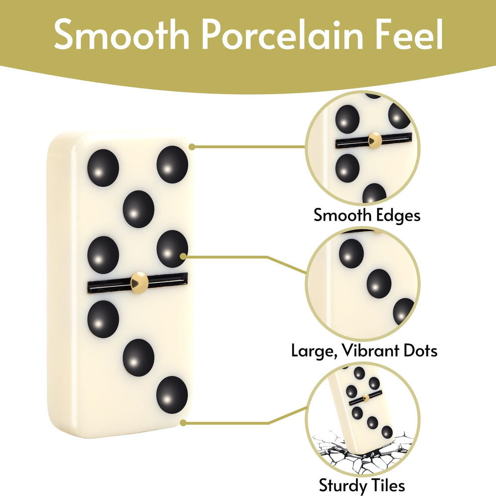 Doreimi Double 6 dominoes polished finish enhances premium look.