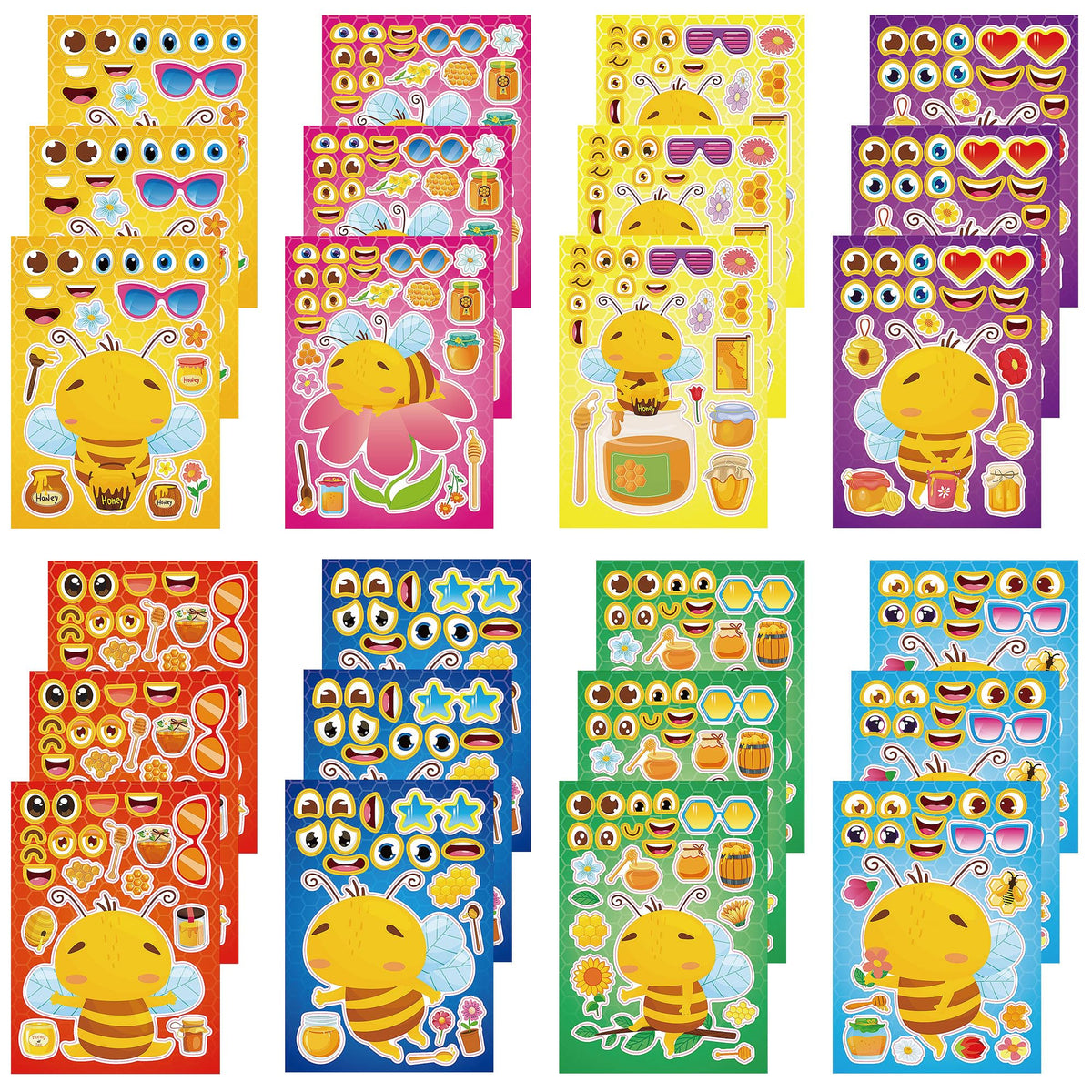 Dorgua Bee Make a Face stickers group sheet for mix-and-match party crafts.