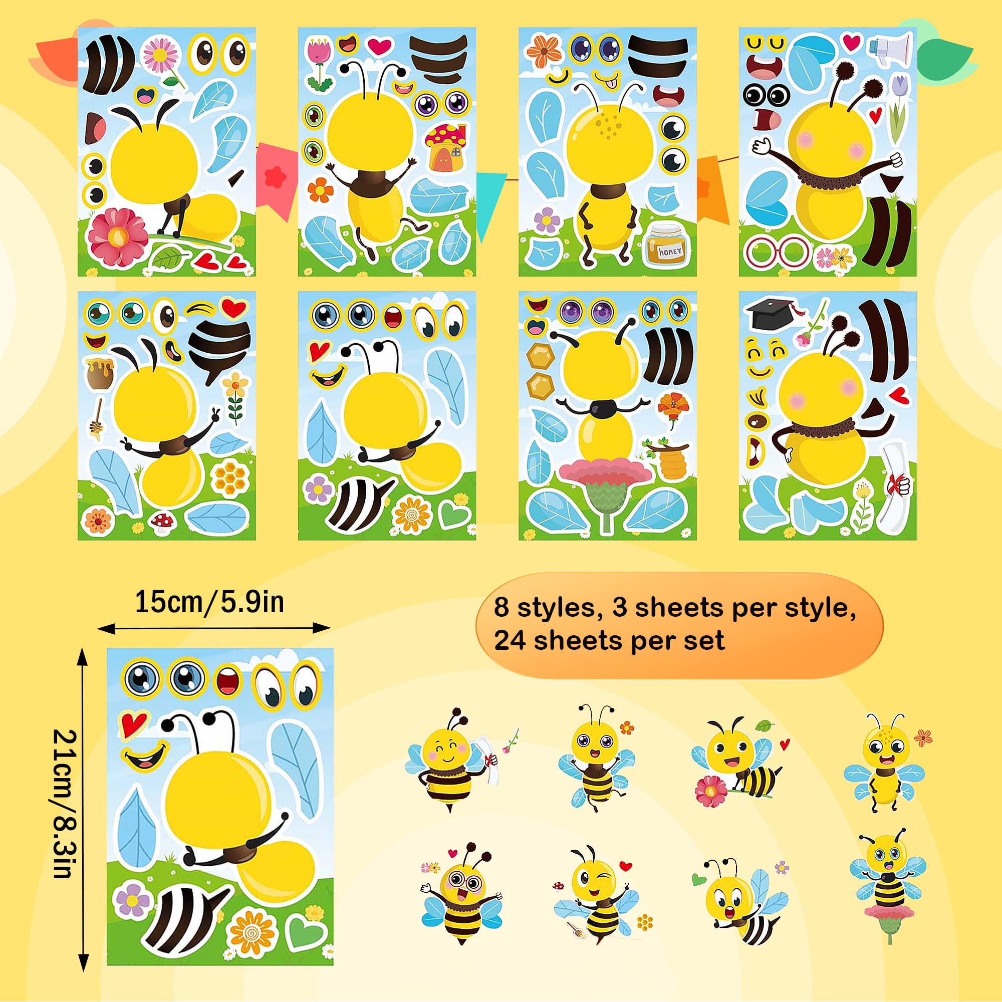 Dorgua Bee theme stickers with mix and match design for DIY art projects.