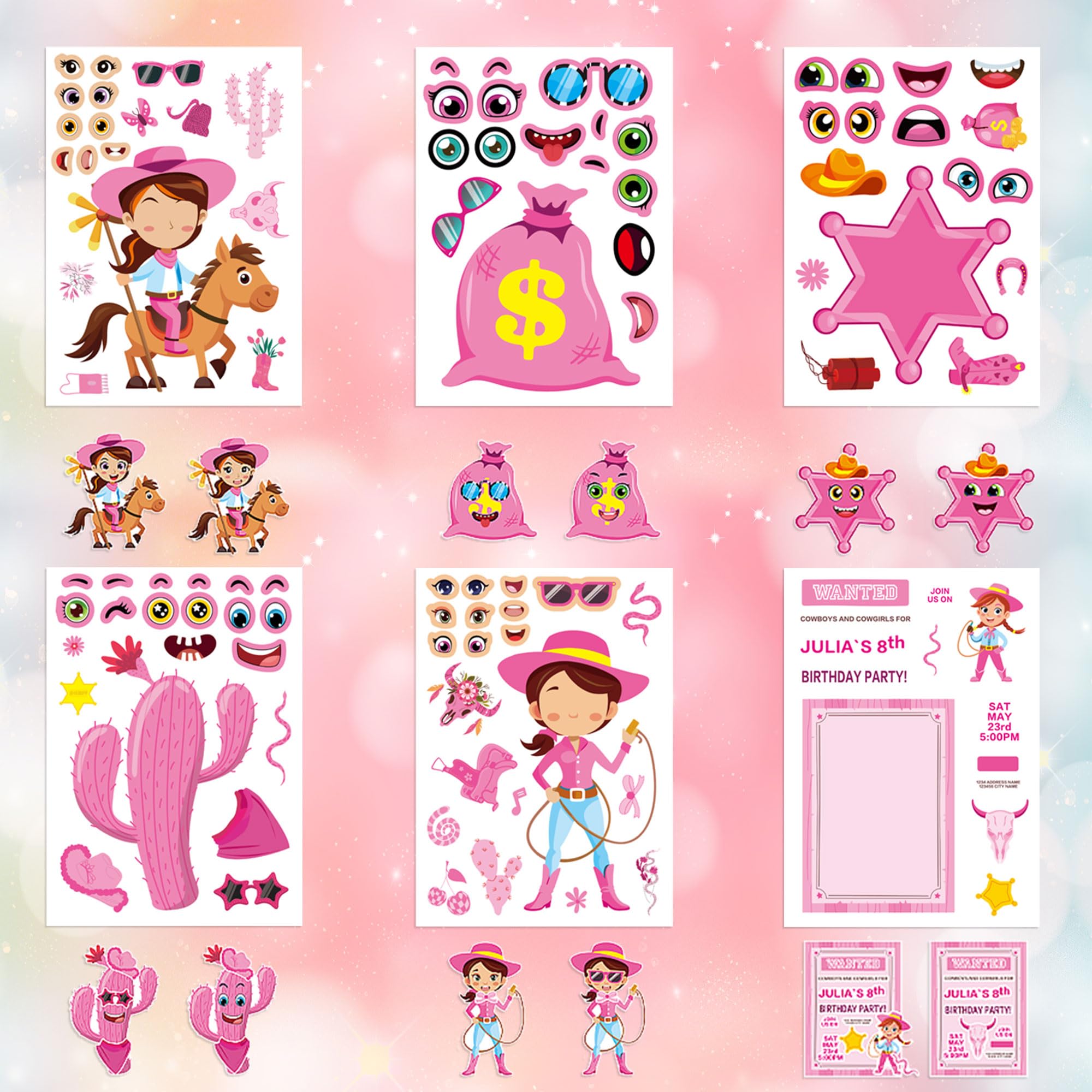 Dorgua cowgirl stickers with mix-and-match accessories for creative scenes.