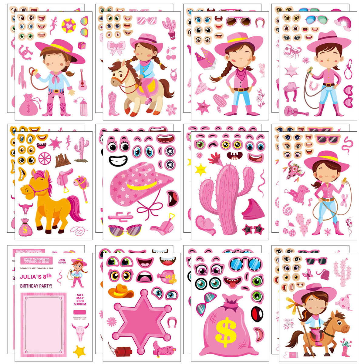Dorgua cowgirl stickers eight styles collection for endless DIY character creation.