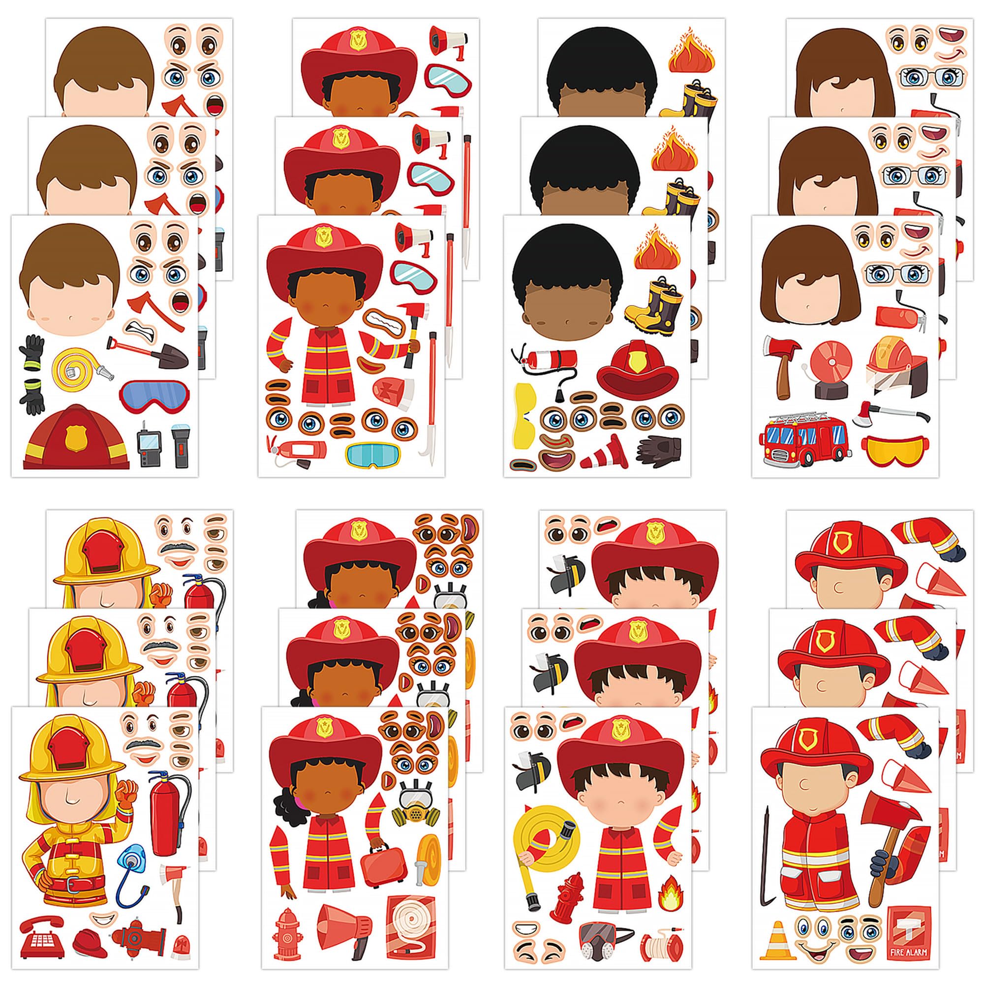 Dorgua firefighter make-a-face stickers showcase vibrant designs for classroom rewards and party decor.