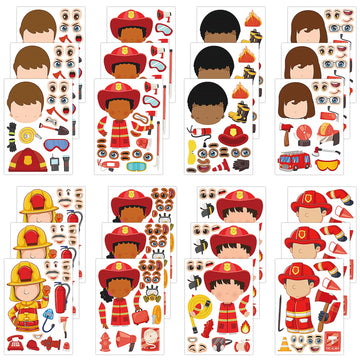 Dorgua firefighter make-a-face stickers showcase vibrant designs for classroom rewards and party decor.