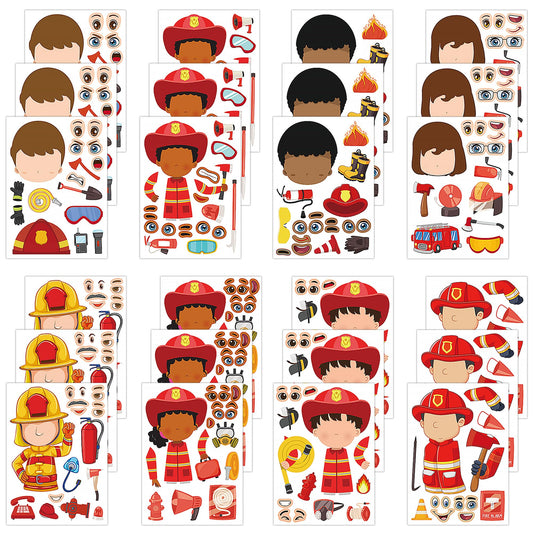 Dorgua firefighter make-a-face stickers showcase vibrant designs for classroom rewards and party decor.