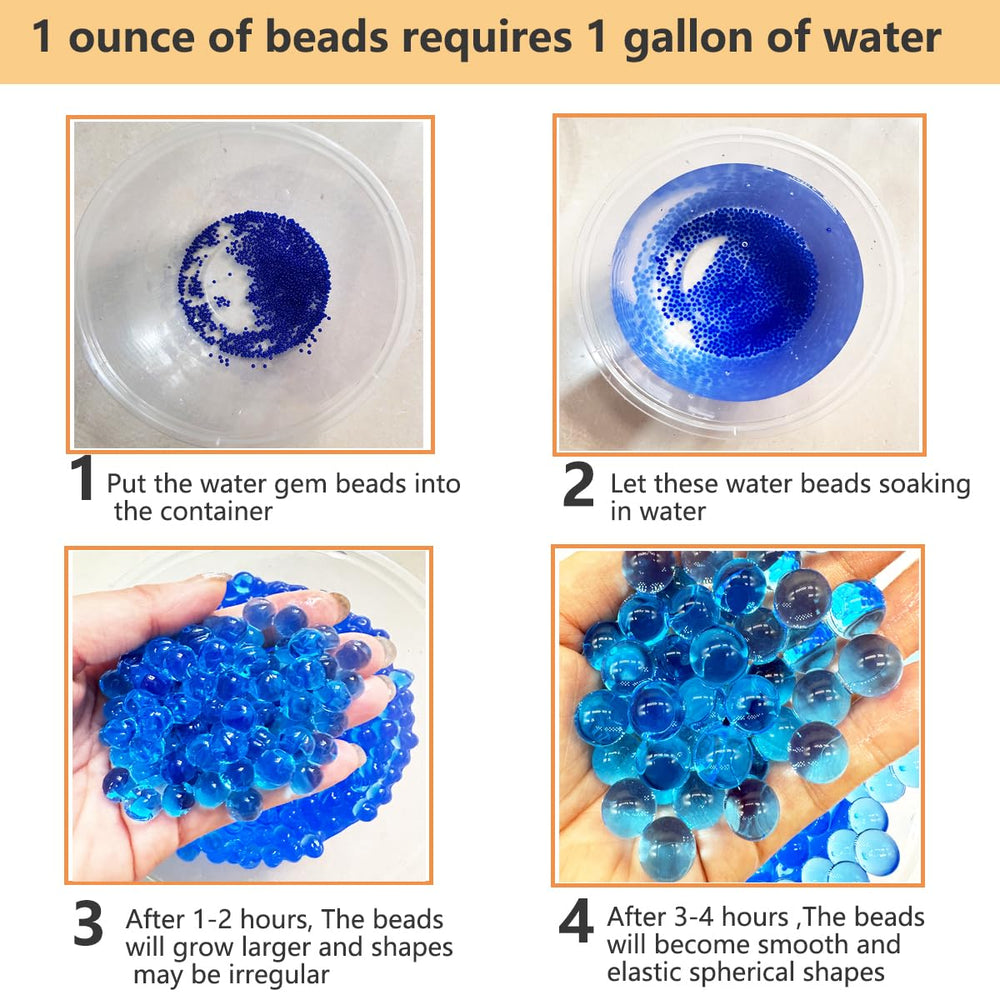 Dortrue gel balls soaking guidance showing 3-4 hour expansion for ready play