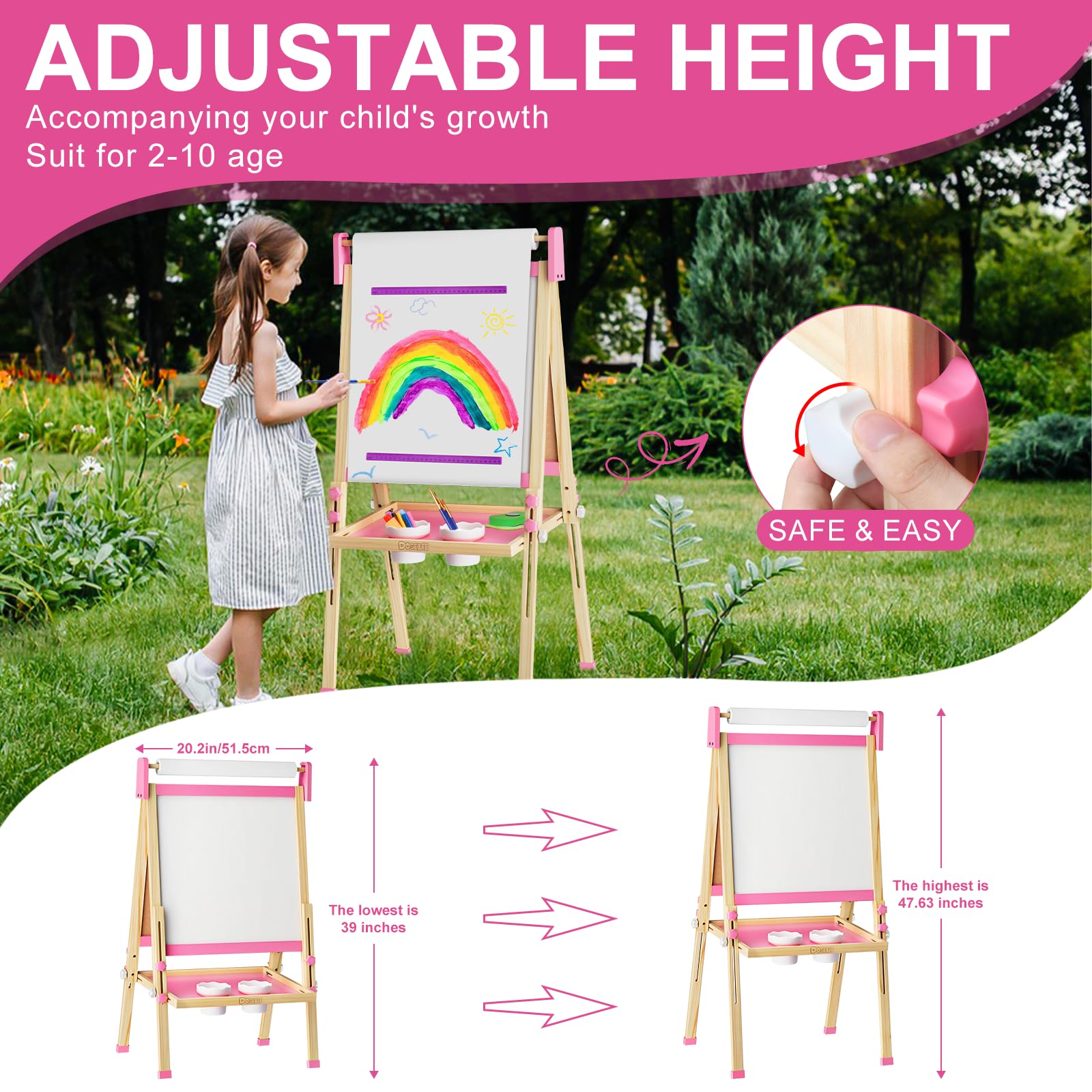 Doselie easel chalkboard side for chalk art and early writing.
