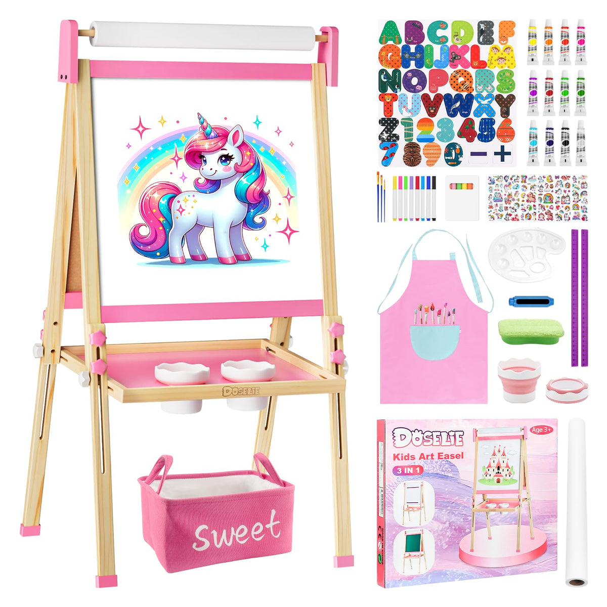 Doselie easel double-sided board for creative play and learning at home.