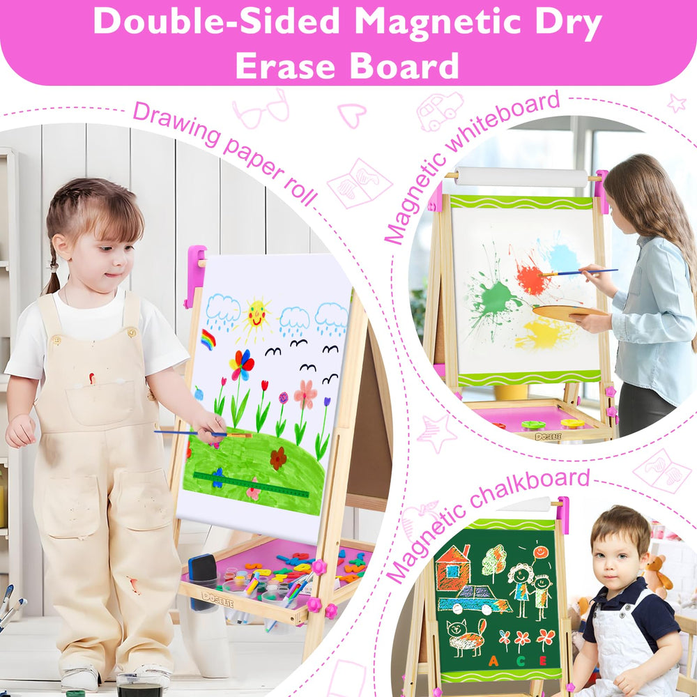Doselie double-sided magnetic board enables chalk on one side and dry erase art on the other