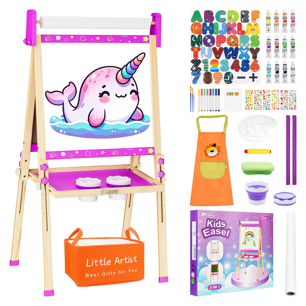 Doselie kids easel front view showing three-in-one art surface for creative play