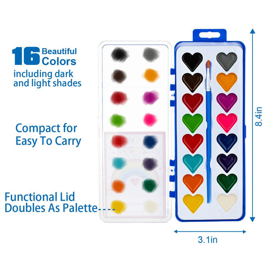 DOSEWART heart watercolor set lid doubles as palette for blending colors.