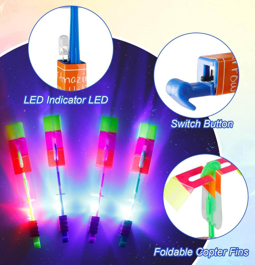 Dossini LED Arrow Helicopter night glow highlighting vibrant flight at dusk.