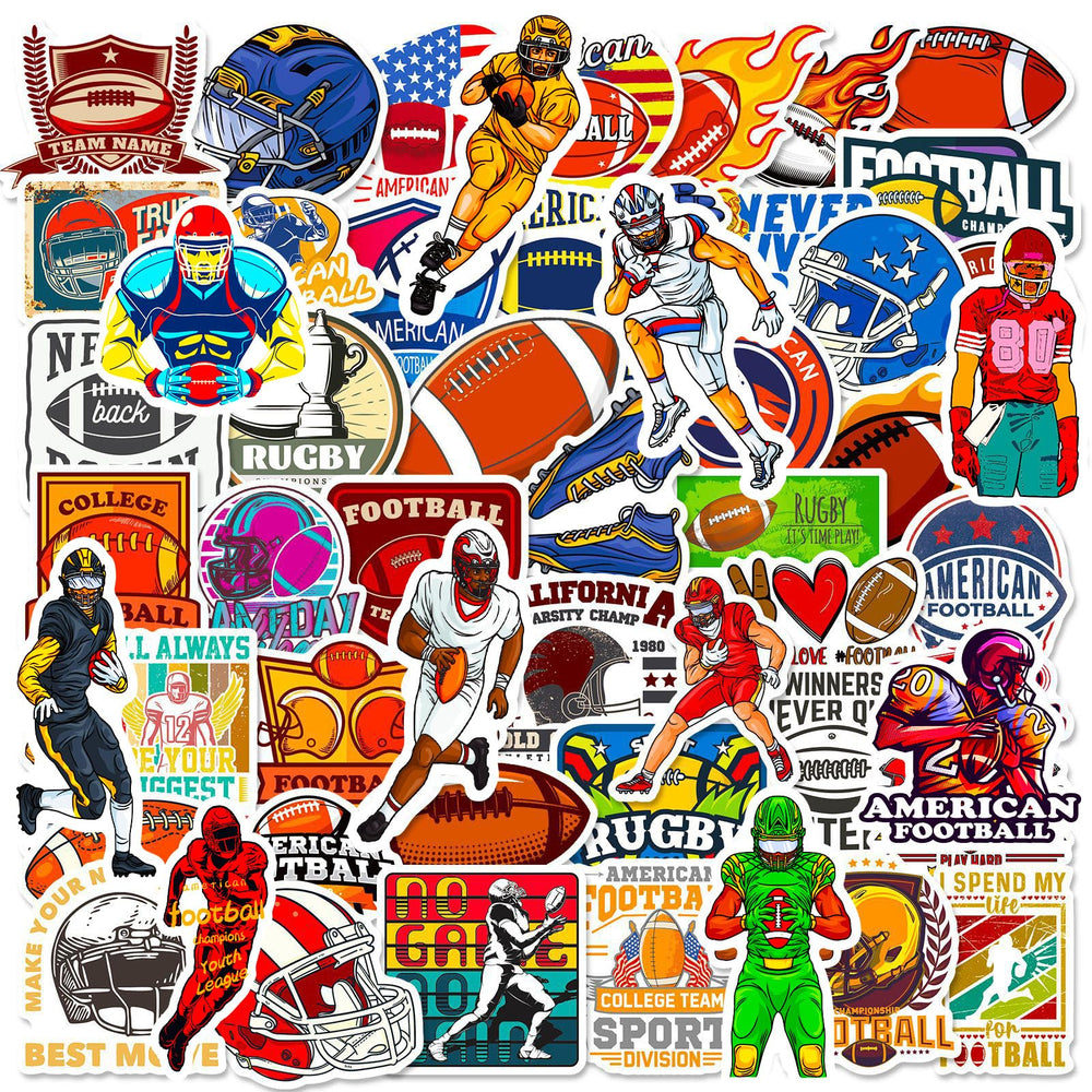 DothRayan football stickers on a water bottle for long-lasting waterproof decor.