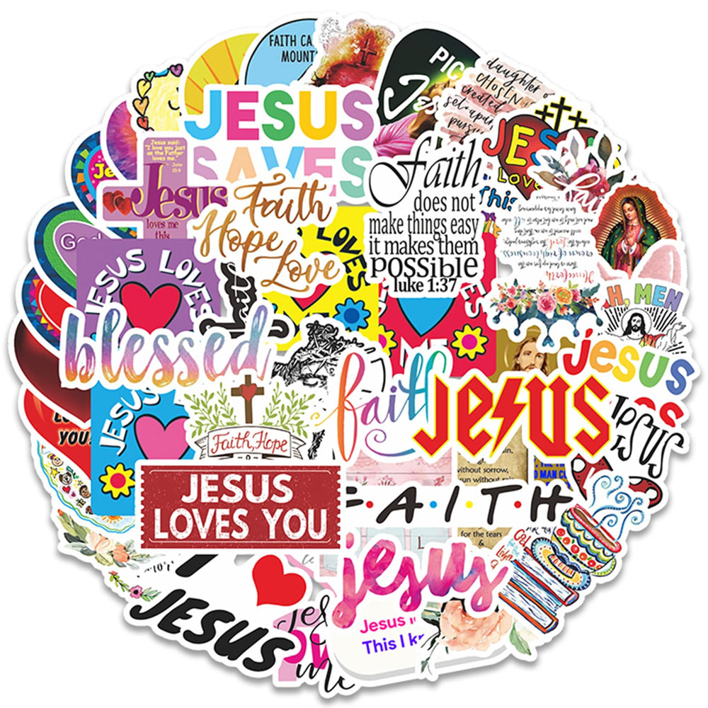 DothRayan Jesus stickers on water bottle add vibrant faith-inspired decoration
