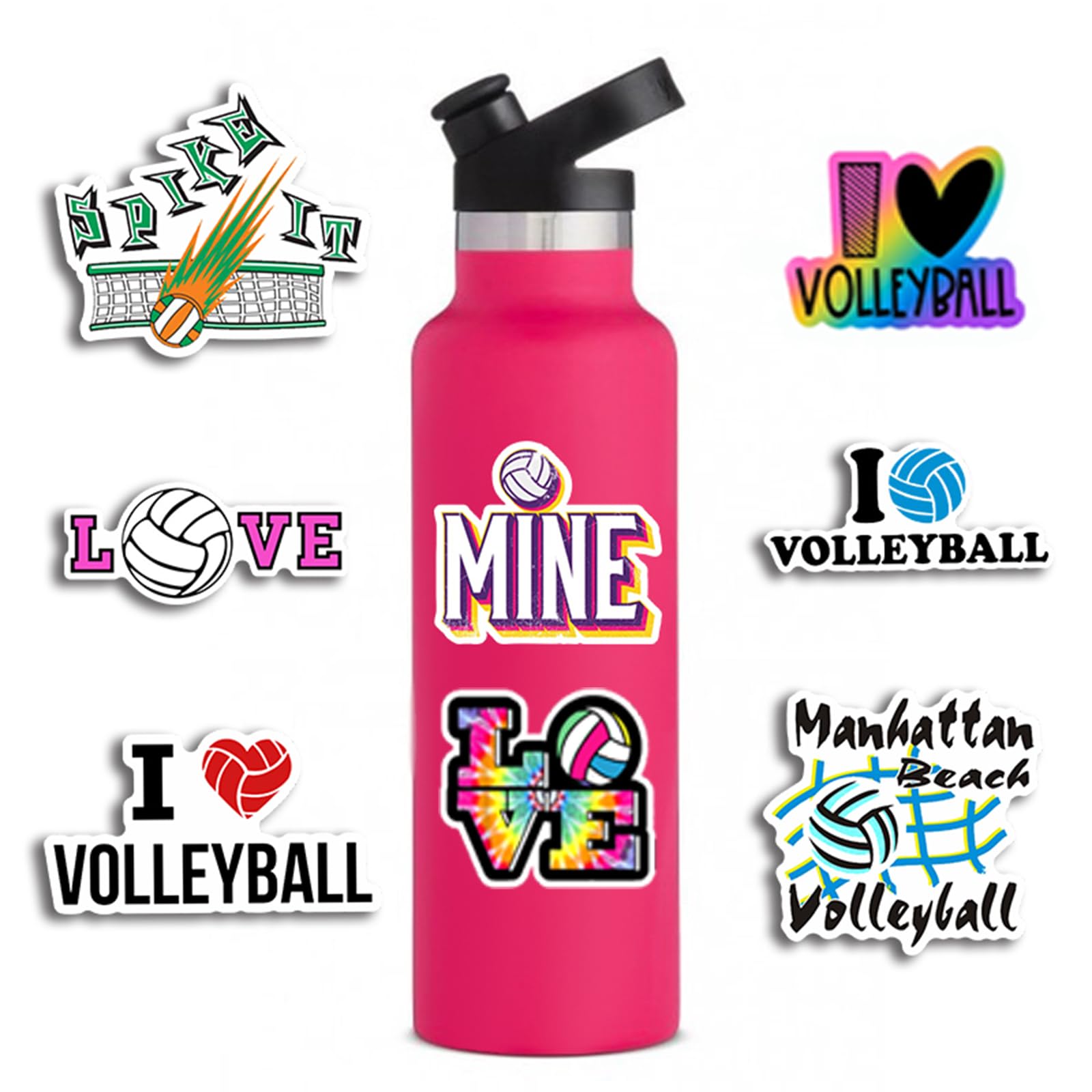 DothRayan volleyball stickers on a skateboard, durable vinyl for indoor and outdoor adventures.
