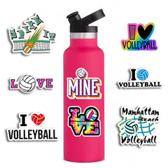 DothRayan volleyball stickers on a skateboard, durable vinyl for indoor and outdoor adventures.