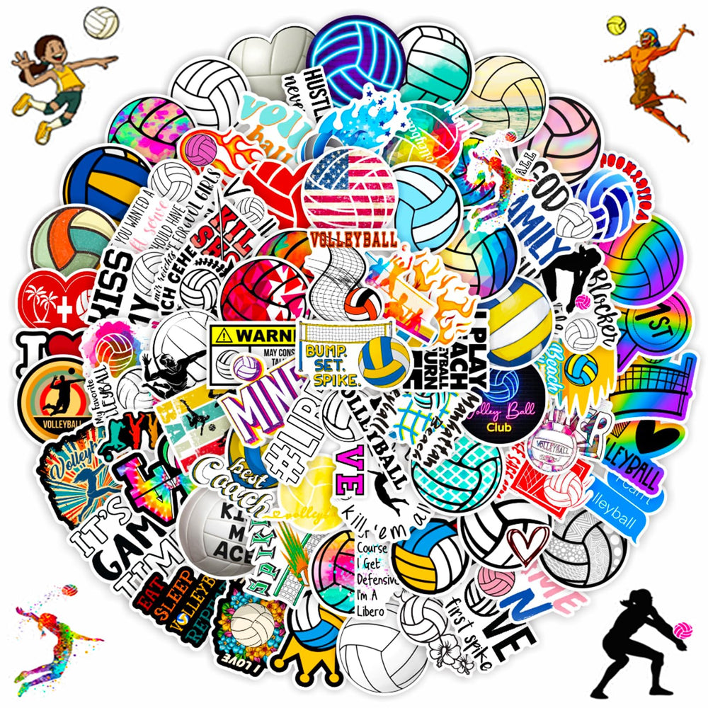 DothRayan volleyball stickers on a laptop, vibrant colors that resist sun exposure.