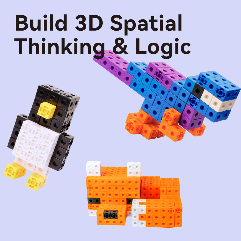 Dotimo cubes for patterns and basic math practice in vibrant colors.