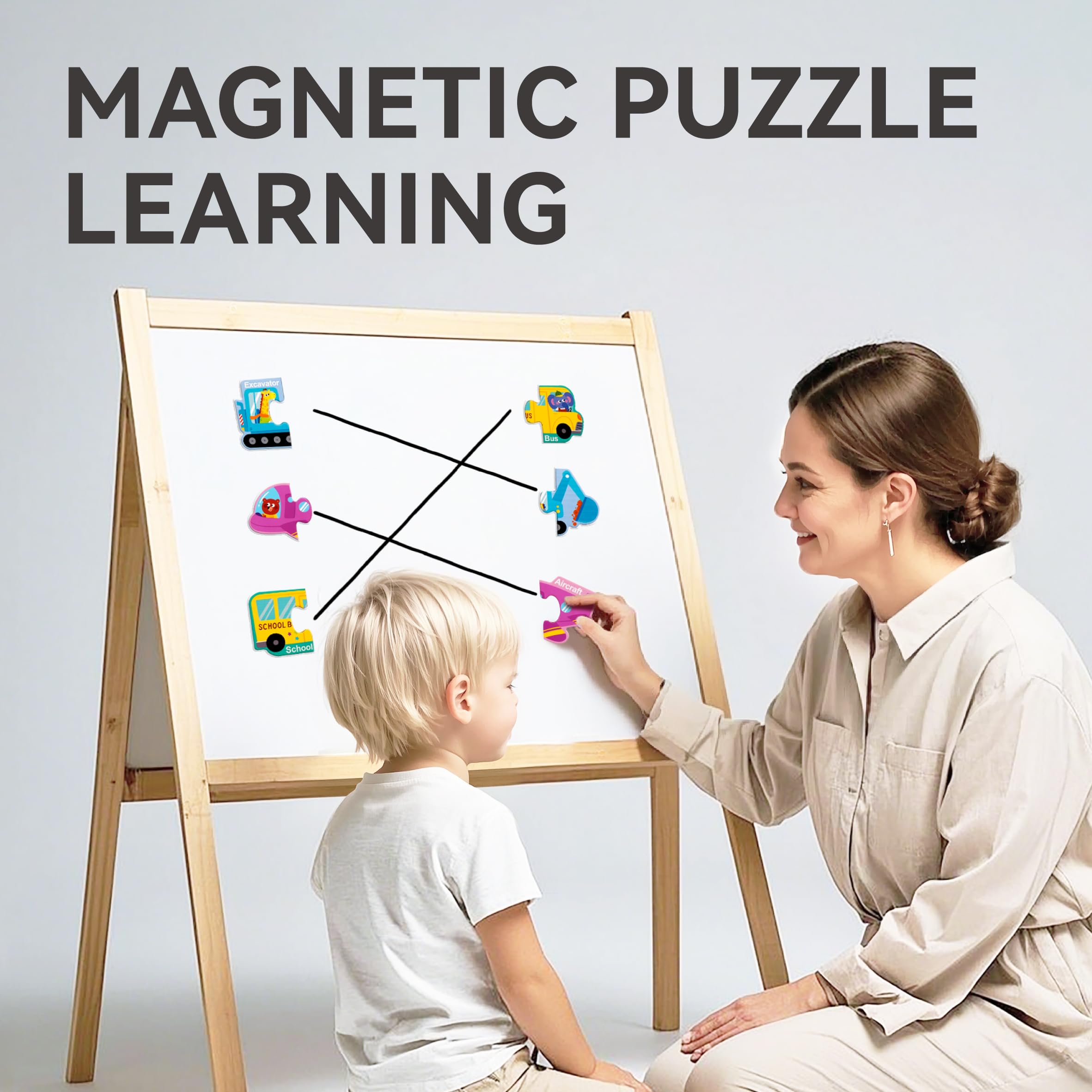 Dotimo Kids vehicle puzzle magnets for fridge car focus and early literacy.