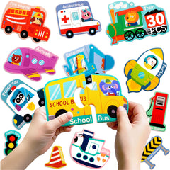 Dotimo Kids vehicle puzzle magnets for fridge truck focus and fine motor skills.