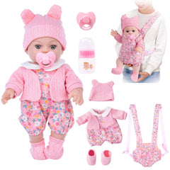 DOTVOSY 12-inch baby doll with carrier enables portable pretend play.