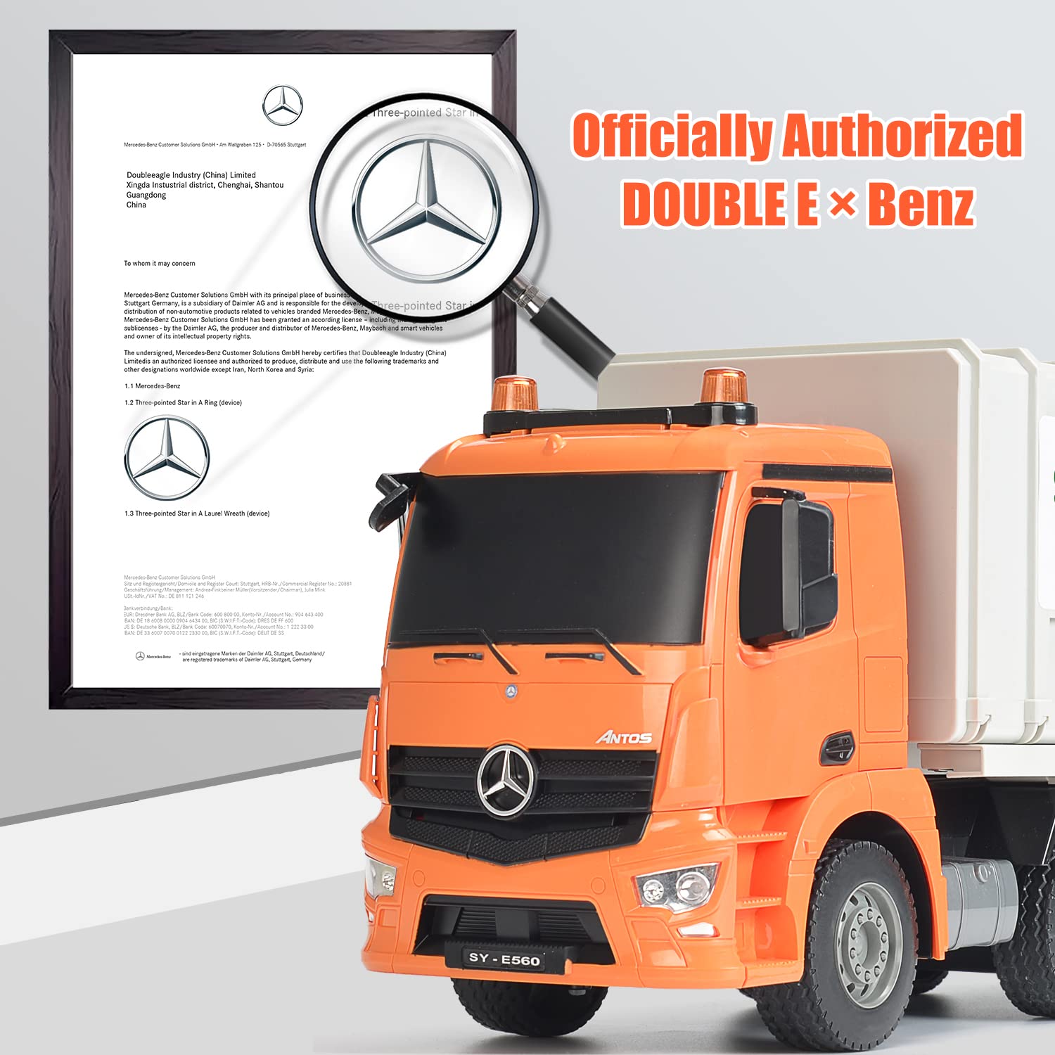 DOUBLE E Benz truck side view showcases sturdy 4-wheel drive for versatile indoor outdoor use.
