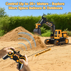 Double E RC excavator toy cab rotates up to 350 degrees for flexible viewing
