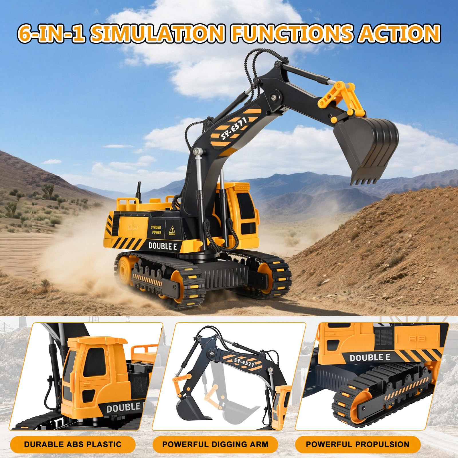 Double E RC excavator toy digging action for material handling