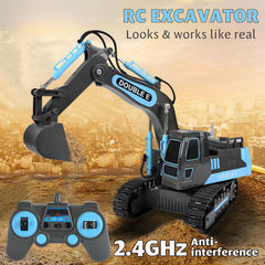 DOUBLE E excavator toy in a sandpit for imaginative play