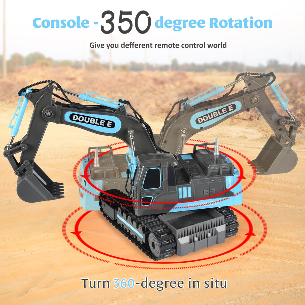 DOUBLE E RC excavator left side view with rugged design
