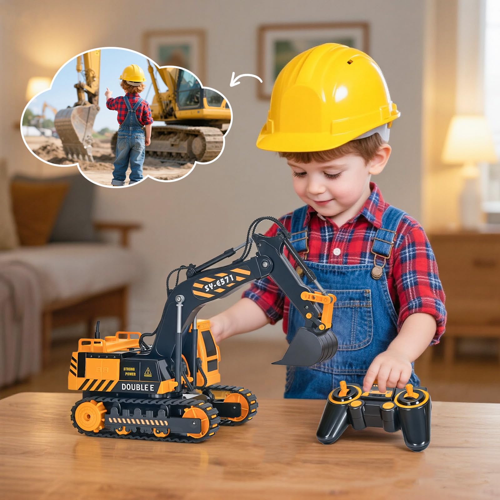 Double E RC excavator toy gift-ready packaging in a stylish box