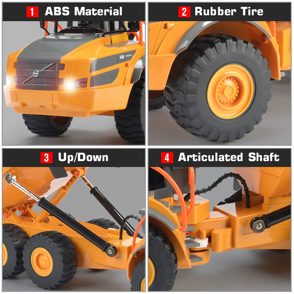 DOUBLE E Volvo RC dump truck durable-build withstands energetic outdoor play.