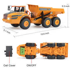 DOUBLE E Volvo RC dump truck kid-friendly-design supports imaginative role-play sessions.
