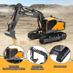DOUBLE E Volvo RC Excavator digging arm in action fuels imaginative construction play.