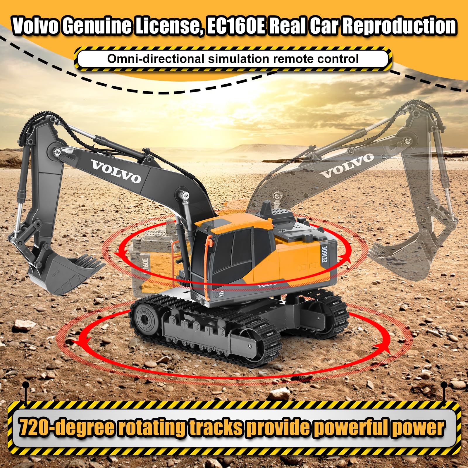 DOUBLE E Volvo RC Excavator remote control enables precise maneuvers for backyard dig sessions.