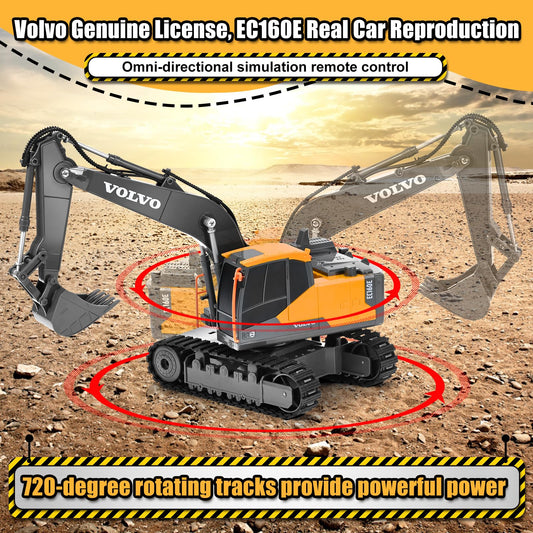 DOUBLE E Volvo RC Excavator remote control enables precise maneuvers for backyard dig sessions.