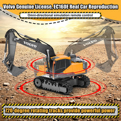 DOUBLE E Volvo RC Excavator remote control enables precise maneuvers for backyard dig sessions.