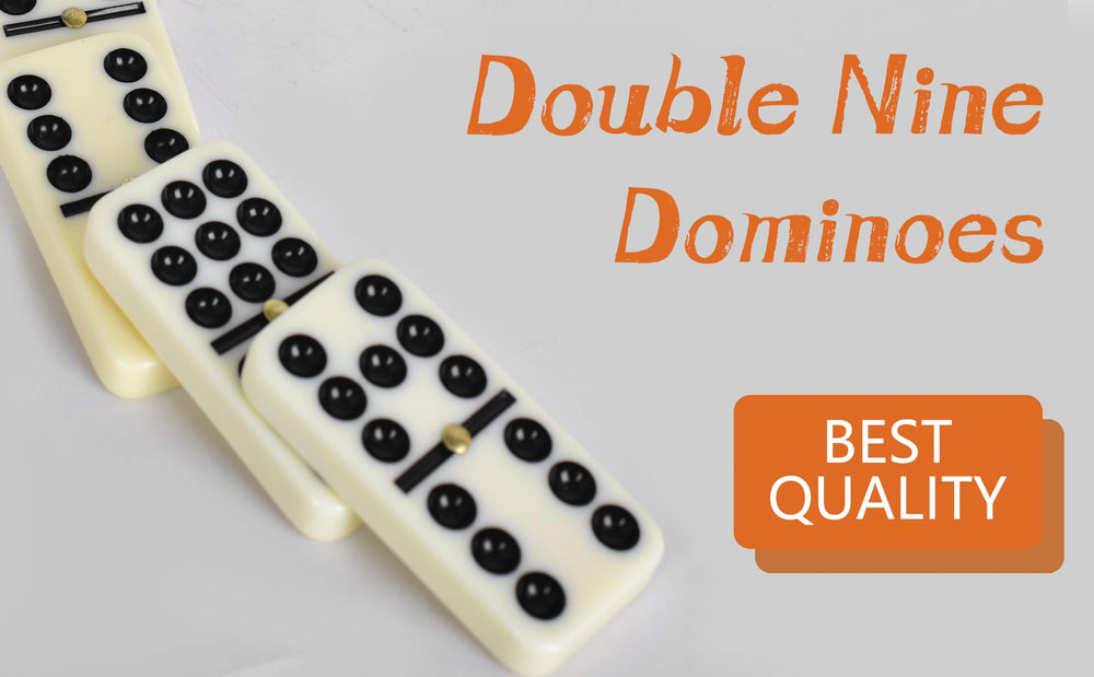Doublefan 55-tile double-nine domino set with clear pips and layout.