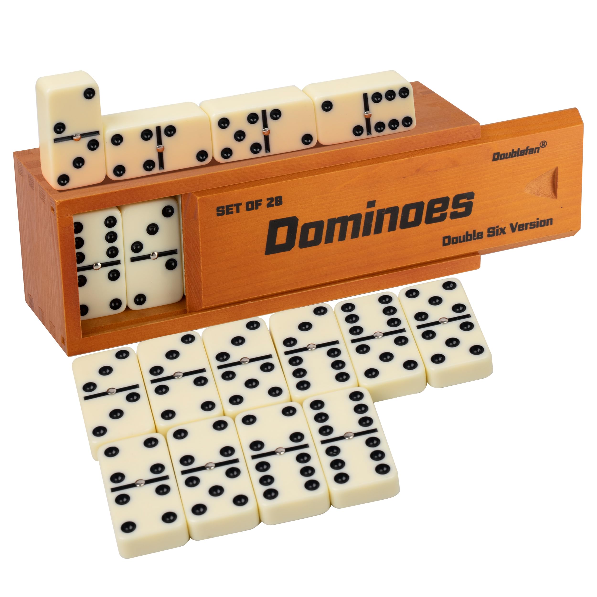 Doublefan dominoes 28 tiles set in brown box for easy storage and play