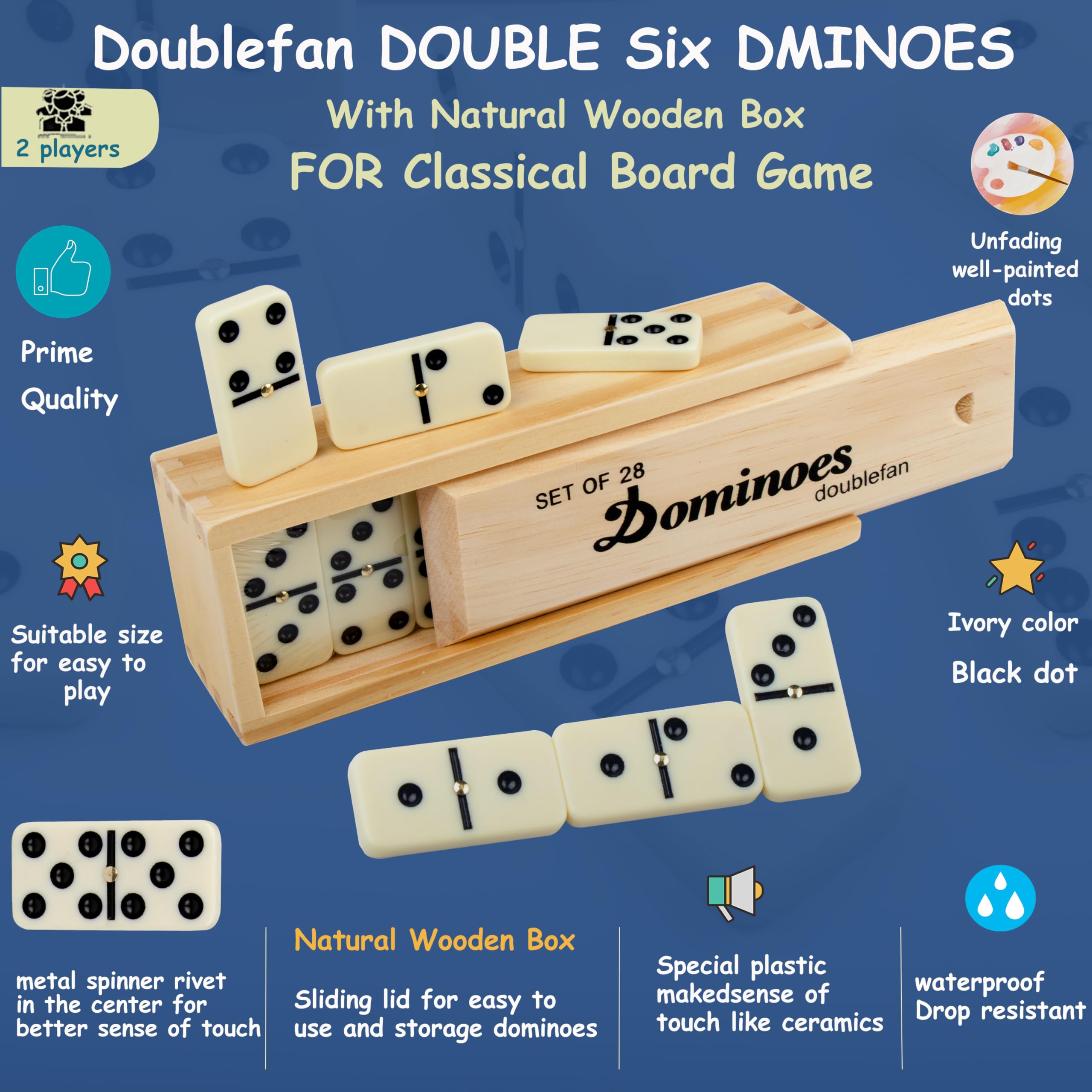 Doublefan dominoes metal spinner rivet detail for smooth turns and style.