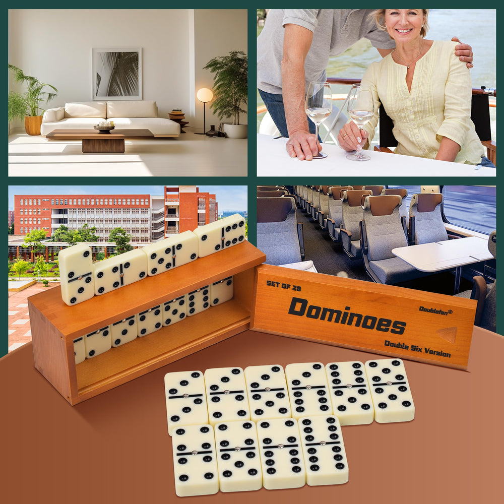 Doublefan dominoes close-up of ivory tiles with classic double six design