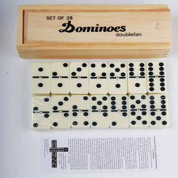 Doublefan dominoes natural wooden box showcasing portable tile storage.