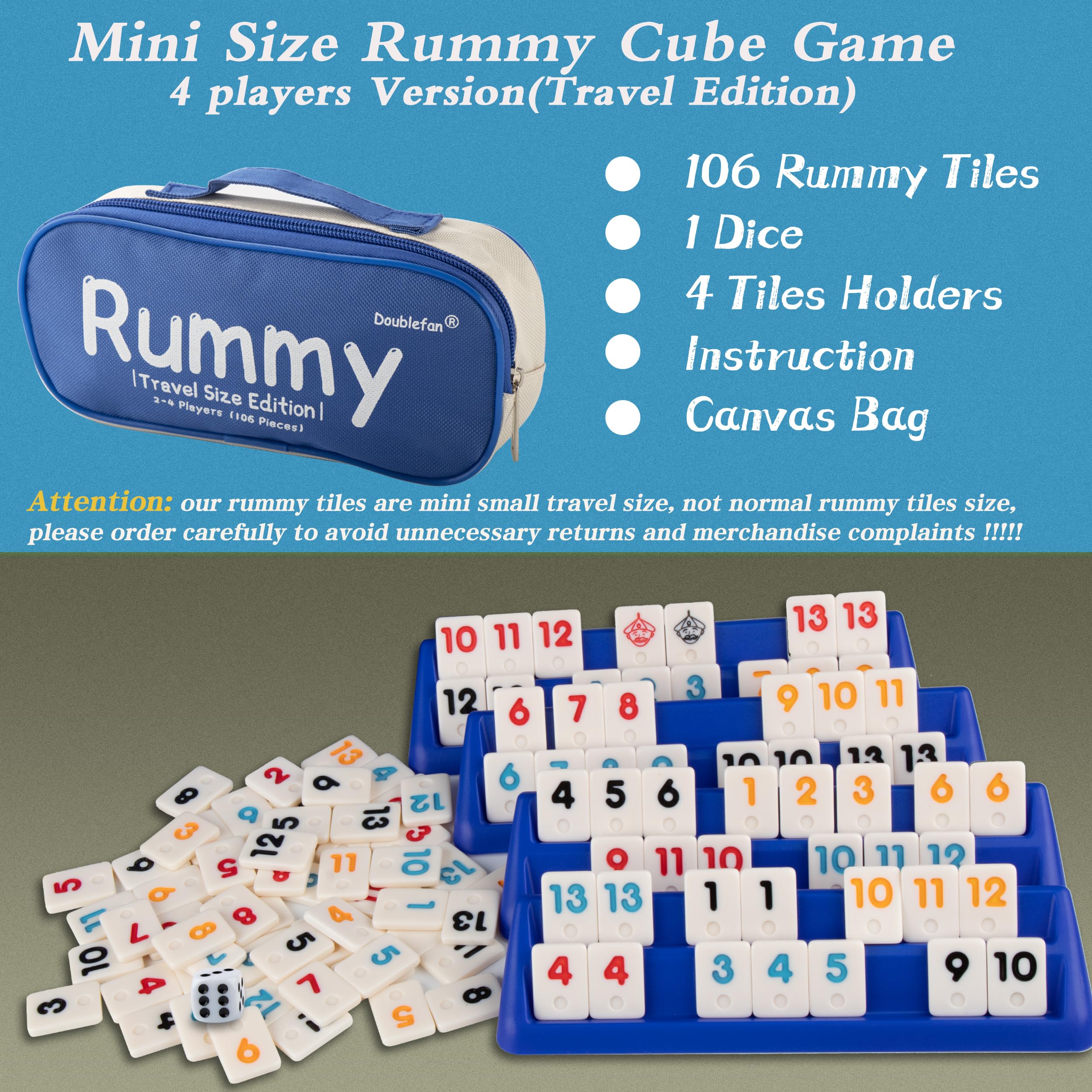Doublefan Mini Rummy Cube Set dice included for turn-based play options