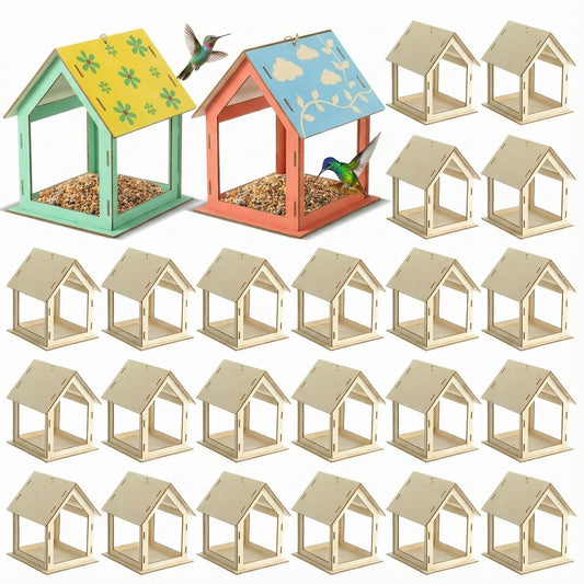 DoubleFill wooden bird feeder kit assembly for kid-friendly crafts.