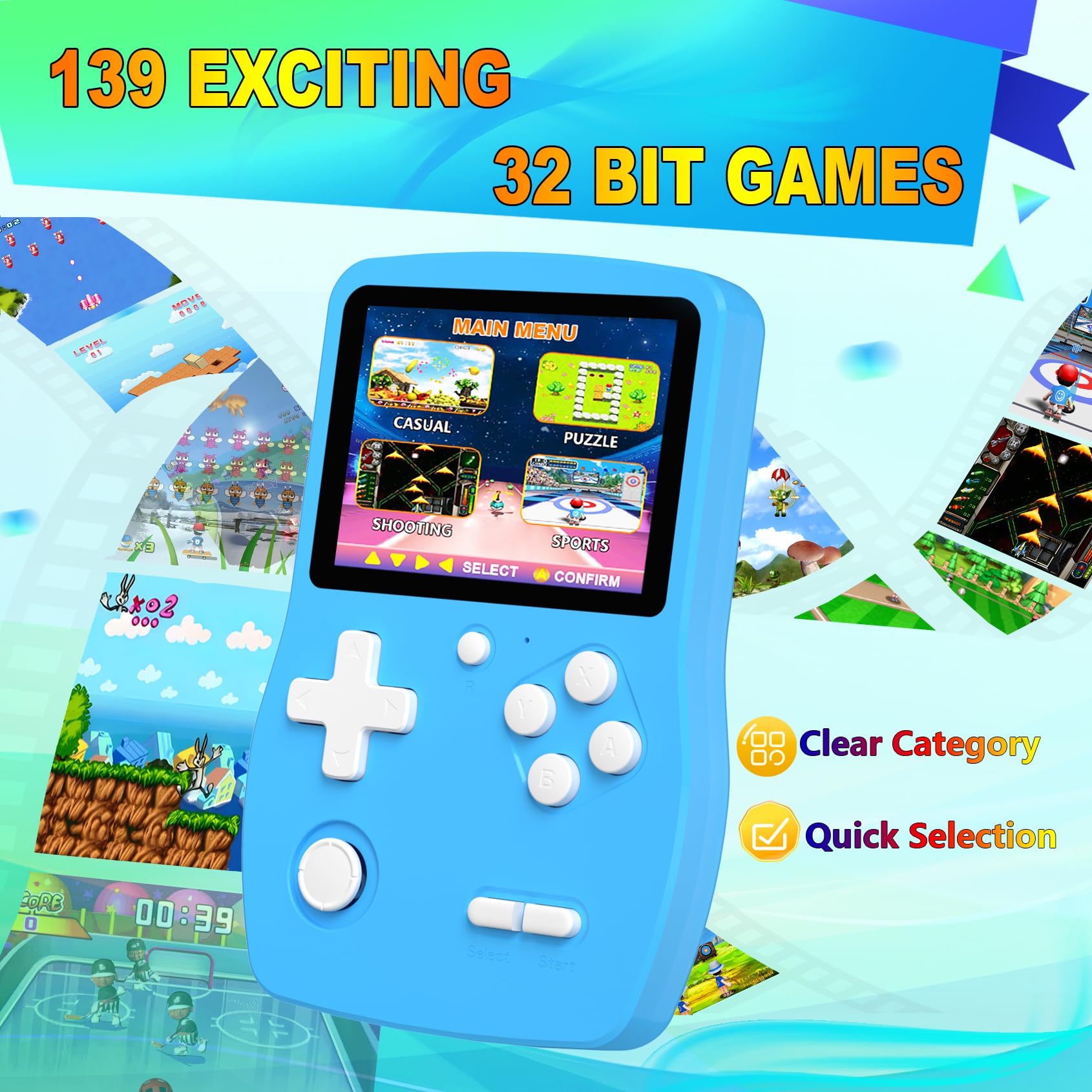 Douddy 3-inch IPS display with bright colors and sharp graphics for immersive play