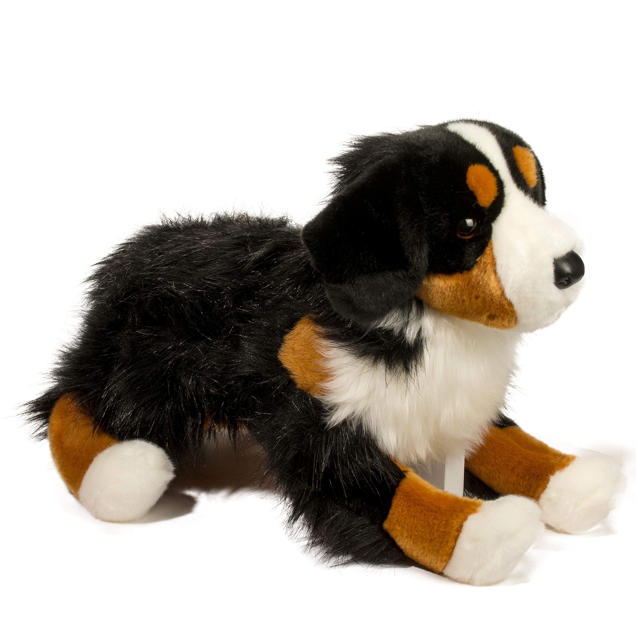 Douglas Alps Bernese Mountain Dog plush side view, durable, huggable plush for everyday fun.