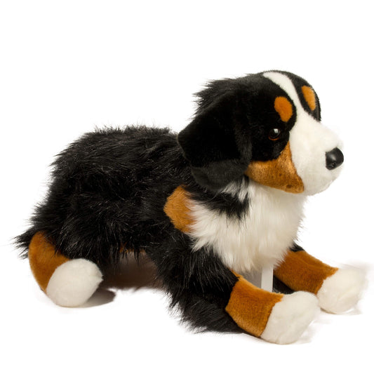Douglas Alps Bernese Mountain Dog plush side view, durable, huggable plush for everyday fun.