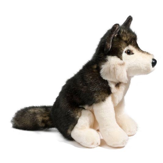 Douglas Atka Wolf plush sits naturally for cozy storytelling sessions.
